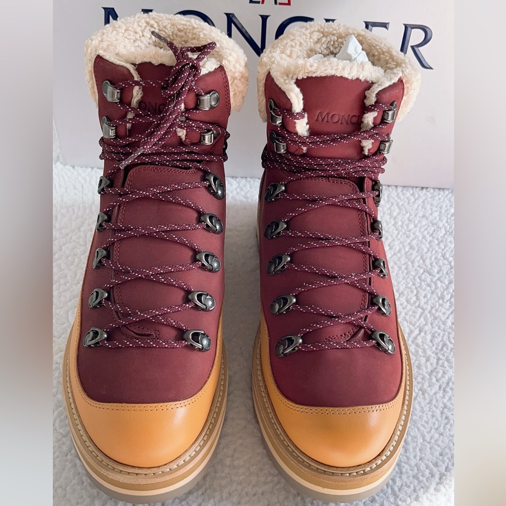 Moncler Peka Trek shearling-trimmed Suede & Leather Hiking Boots - Picture 3 of 16